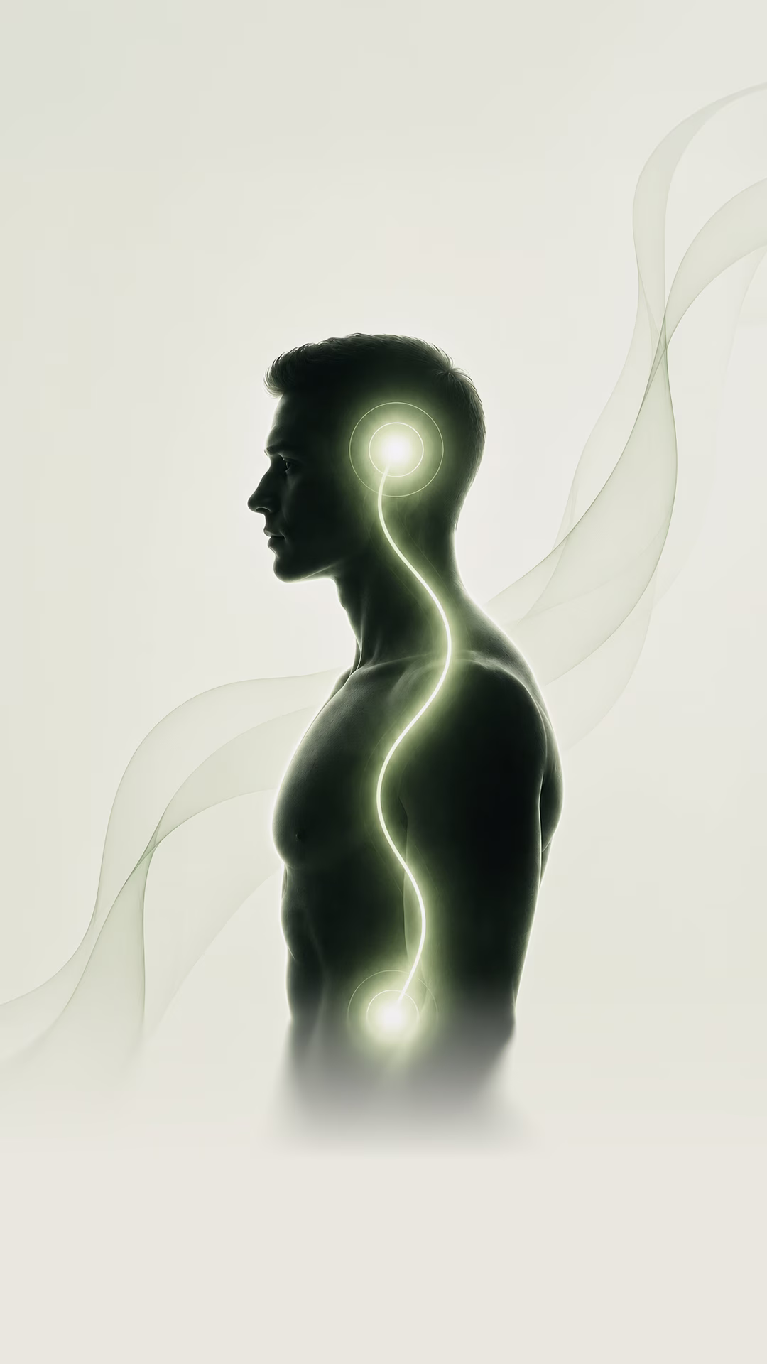 A calm human silhouette with an illuminated nervous system